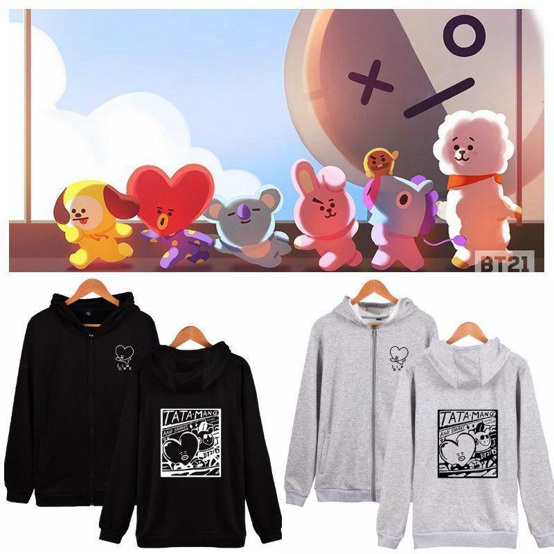 Zipper Bts Sweatshirt Bt21 Bangtan Boys Tata Casual Sweatershirt Kpop Hoodie