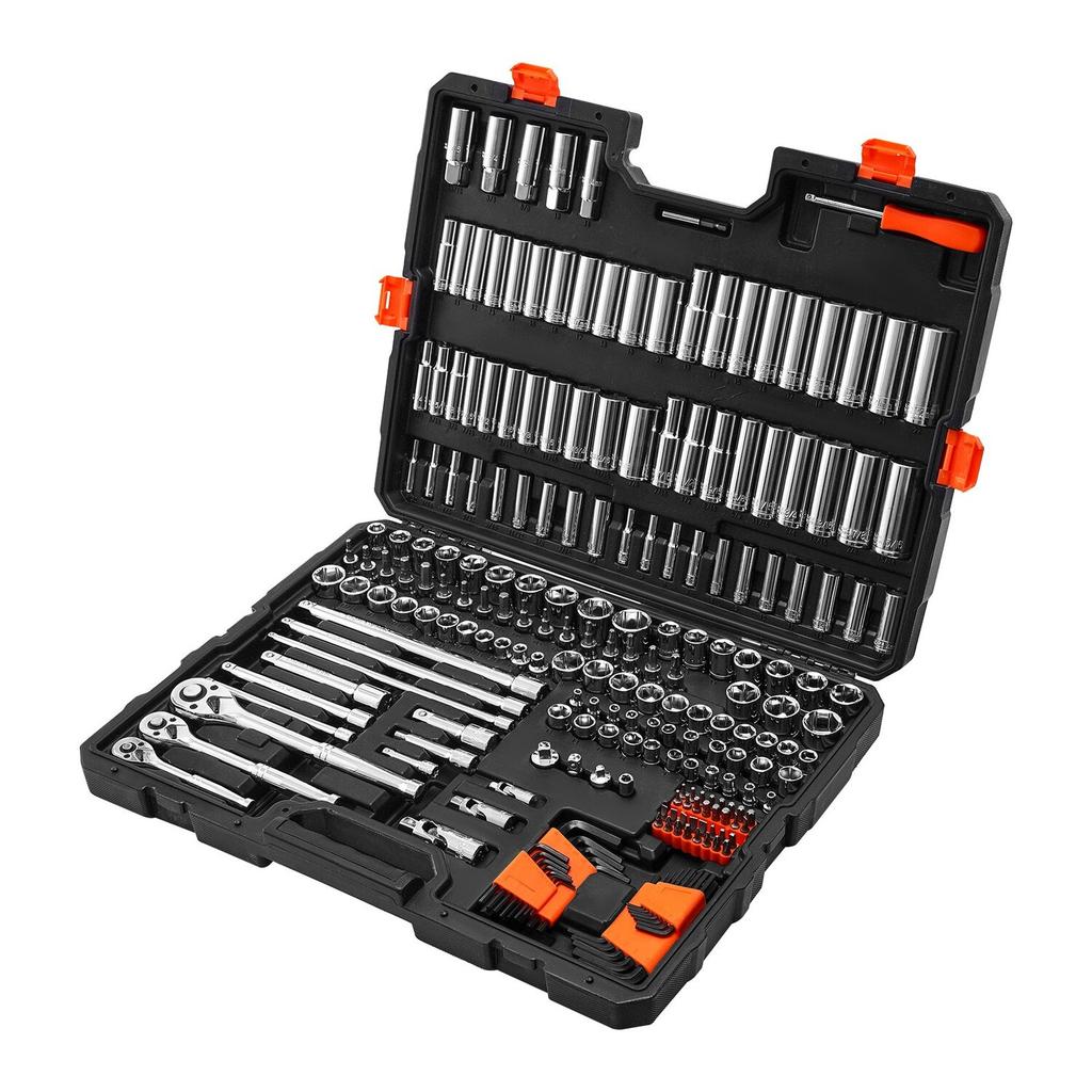 Socket Set, 225 Pieces, 9.5 & 6.4 & 12.7 mm Drive Socket and Ratchet Set, SAE and Metric, Deep and Shallow, Mechanic Tool Kit with Bits, Accessories,