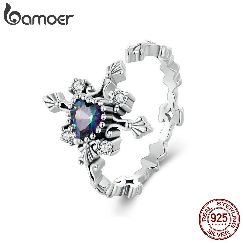 BAMOER, классическое кольцо из стерлингового серебра 925 пробы с крестом, регулируемое кольцо в стиле ретро с сердечком и цирконом для женщин, вечерние ювелирные изделия