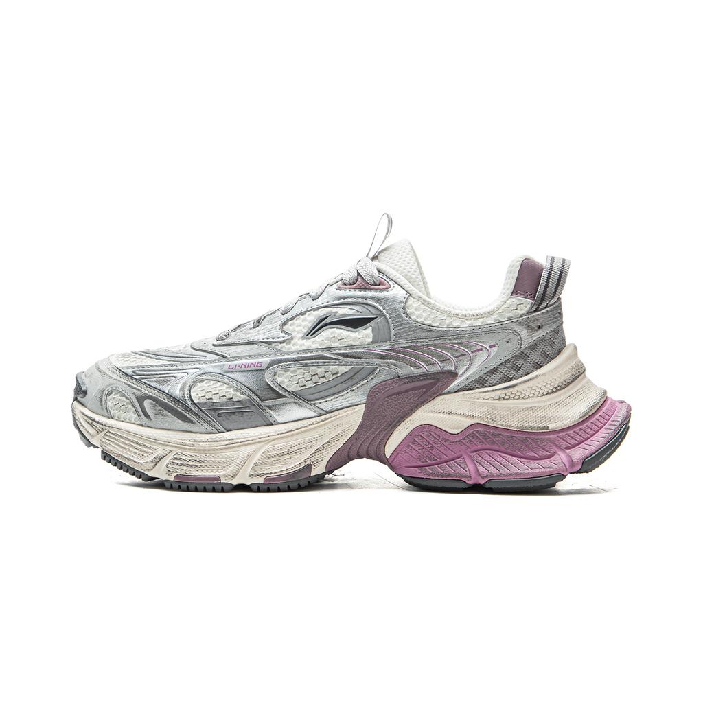 Li Ning Xingji Амортизирующие износостойкие дышащие низкие массивные кроссовки женские цвет слоновой кости серебристый AGCV354-2