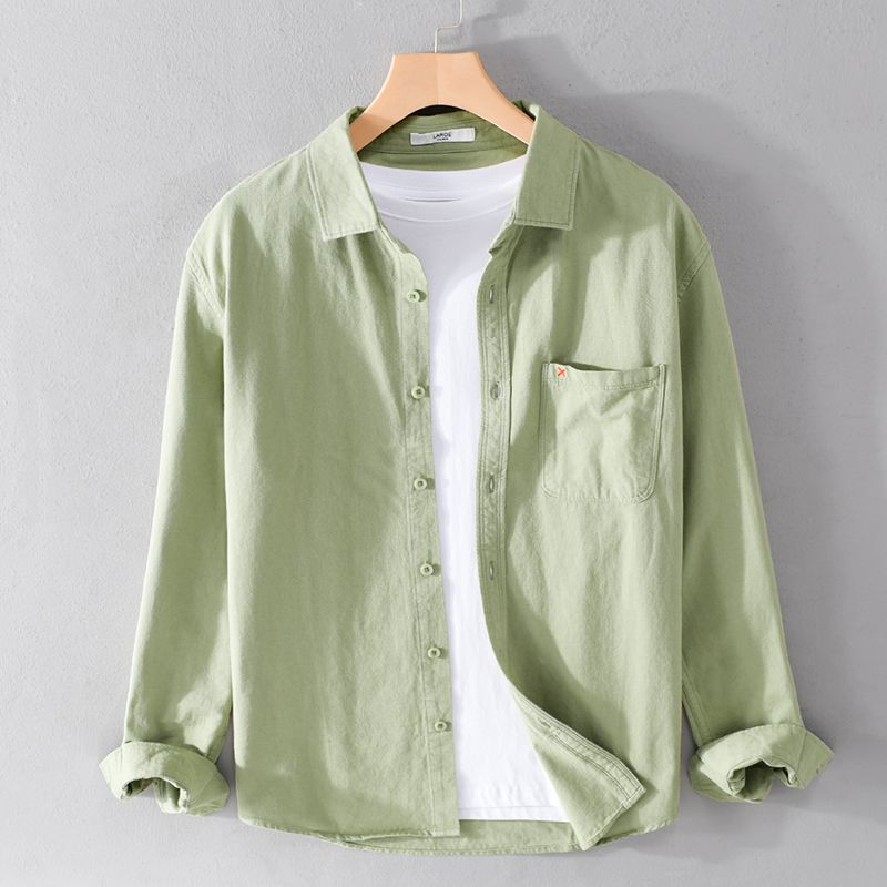 2025 Новая весна и осень Простая однотонная рубашка с лацканами Мужская корейская повседневная мужская куртка с длинным рукавом