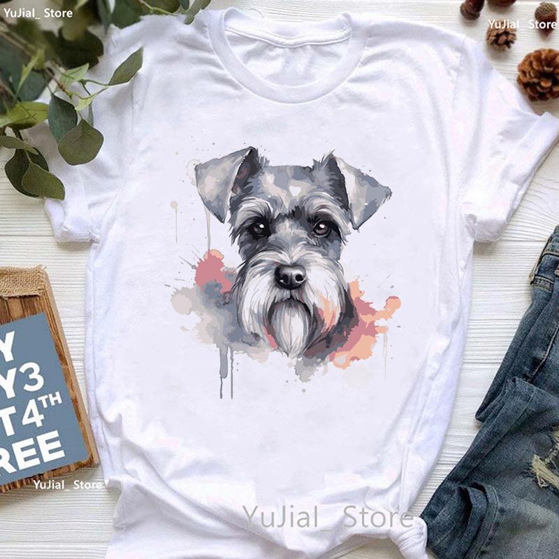 Schnauzer Dog Love Boba Animal Print T Shirt Unisex Clothes 2024 Kawaii Dog Lover Tshirt Femme Summer Fashion Tops Tee Shirt