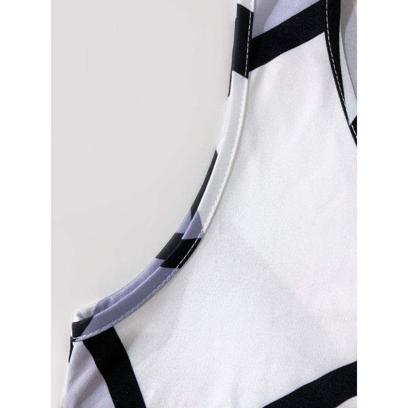 Платье-майка с принтом Geo Allover, повседневное платье без рукавов с круглым вырезом, женская одежда