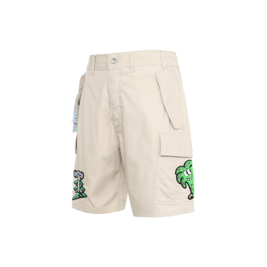 Li Ning X Steven Harrington Collaboration Cartoon Embroidery Loose Straight Casual Shorts Unisex Shorts Khaki AKSR733-1