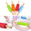 Wooden Handle Silicone Rollers Rolling Pin Kid Kitchen Cooking Baking Tool 