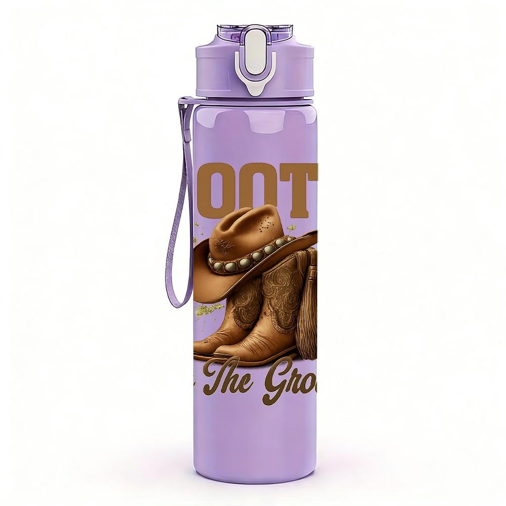 1PC Boots On The Ground Western Print 750ml Color Plastic Sports Water Bottle Leakproof Flip Straw Lid Suitable for Sports Office Home Use