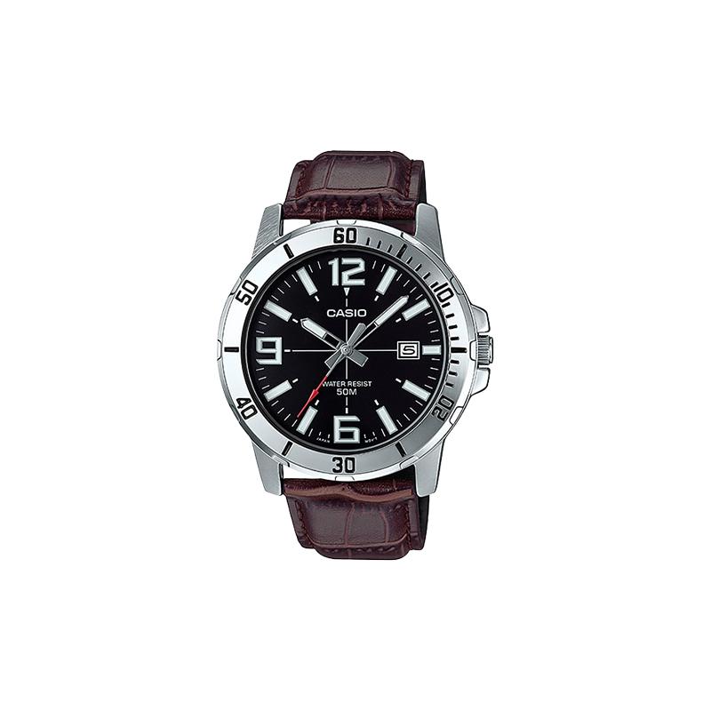 Casio Серия STANDARD Модный Business Casual Водонепроницаемый Классический Стрелочный Индикация Даты Кварцевый Механизм Кожаный Ремешок Японский и MTP-VD01L-1BV