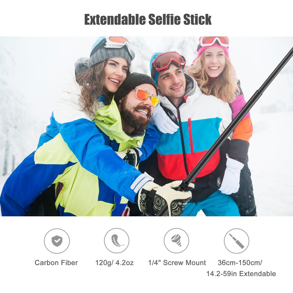 Portable Selfie Stick Carbon Fiber Stand Camera Bracket 1 4 Inch Screw Mount 36cm 150cm 14.2in 59in Adjustable Length