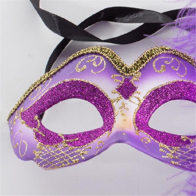 Women Masquerade Mask Feather Decoration with Flower, Eyemask Half Face Mask for Halloween Cosplay Masquerade