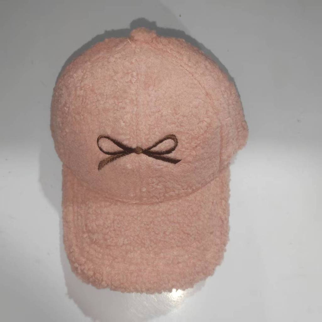 Winter Baseball Plush Cap With Embroidered Butterfly Bow Design For Wear Daily