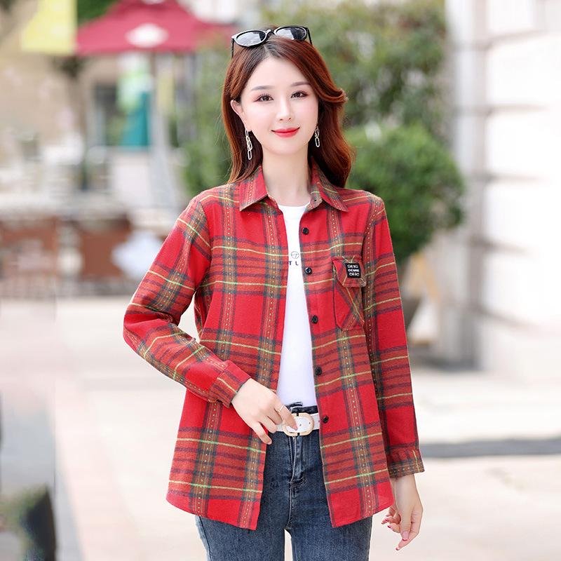 Women's Medium Length Striped Shirt Stand-up Plaid Shirt Casual Loose Shirt Office Shirt