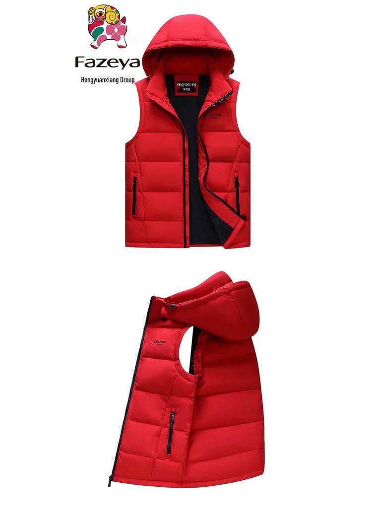 Мужской зимний пуховый жилет с капюшоном - Толстая, теплая верхняя одежда без рукавов для мужчин среднего и пожилого возраста