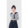 Navy Collar Long-sleeved Knitted Cardigan Women's Spring and Autumn New Design Sense Niche Contrasting Color Thin Sweater Short Top