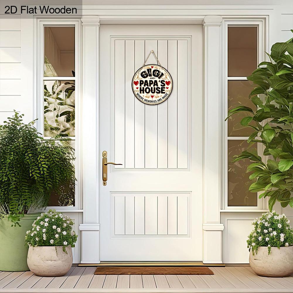 Деревянная табличка в деревенском стиле с надписью GIGI PAPA'S HOUSE - Круглое украшение для воспоминаний для входной двери, стены, крыльца, забора - Идеальное подвесное украшение