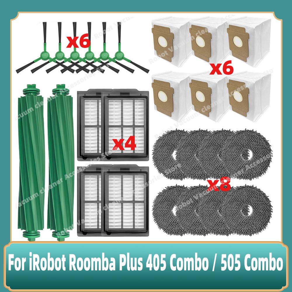 Совместимость для ( iRobot Roomba Plus 405 Combo / 505 Combo ) Запчасти Основная боковая щетка HEPA-фильтр Тряпка для швабры Мешок для пыли Аксессуары