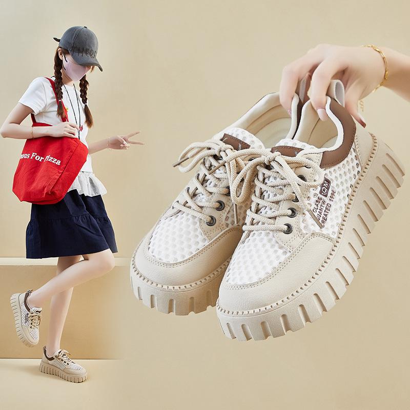 Summer Mesh White Shoes New Style of Female Students Breathable Height-enhancing Shoes Casual Shoes