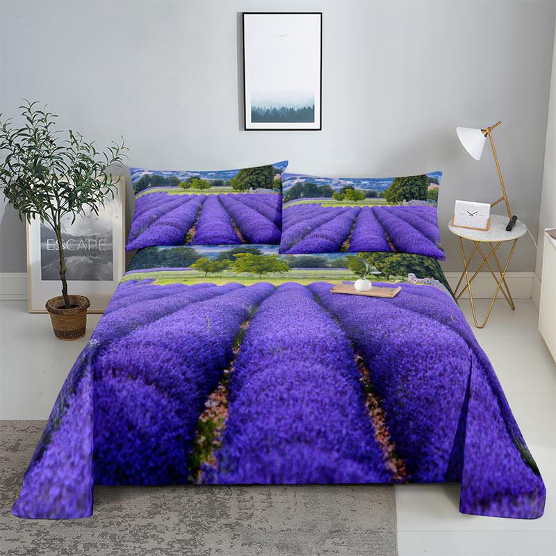 Purple Bedding Set Bed Sheet Linens Pillow Case Queen King Size Lanvender Butteryfly for Bedroom Soft Twin Full Single Double
