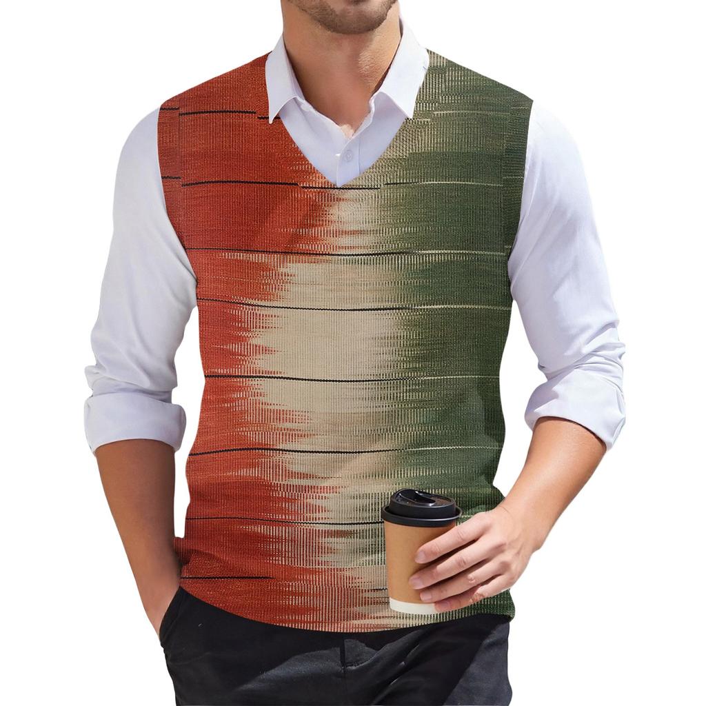 Мужской модный принтованный V-образный вырез без рукавов трикотажный пуловер