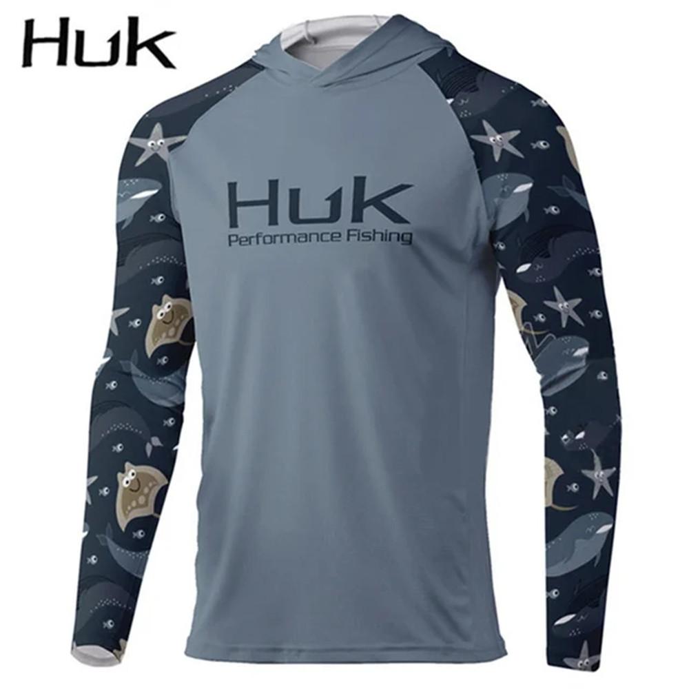 HUK fishing suit men's summer upf + 50 ice silk breathable and quick-drying fishing hooded long-sleeved Luya fishing suit