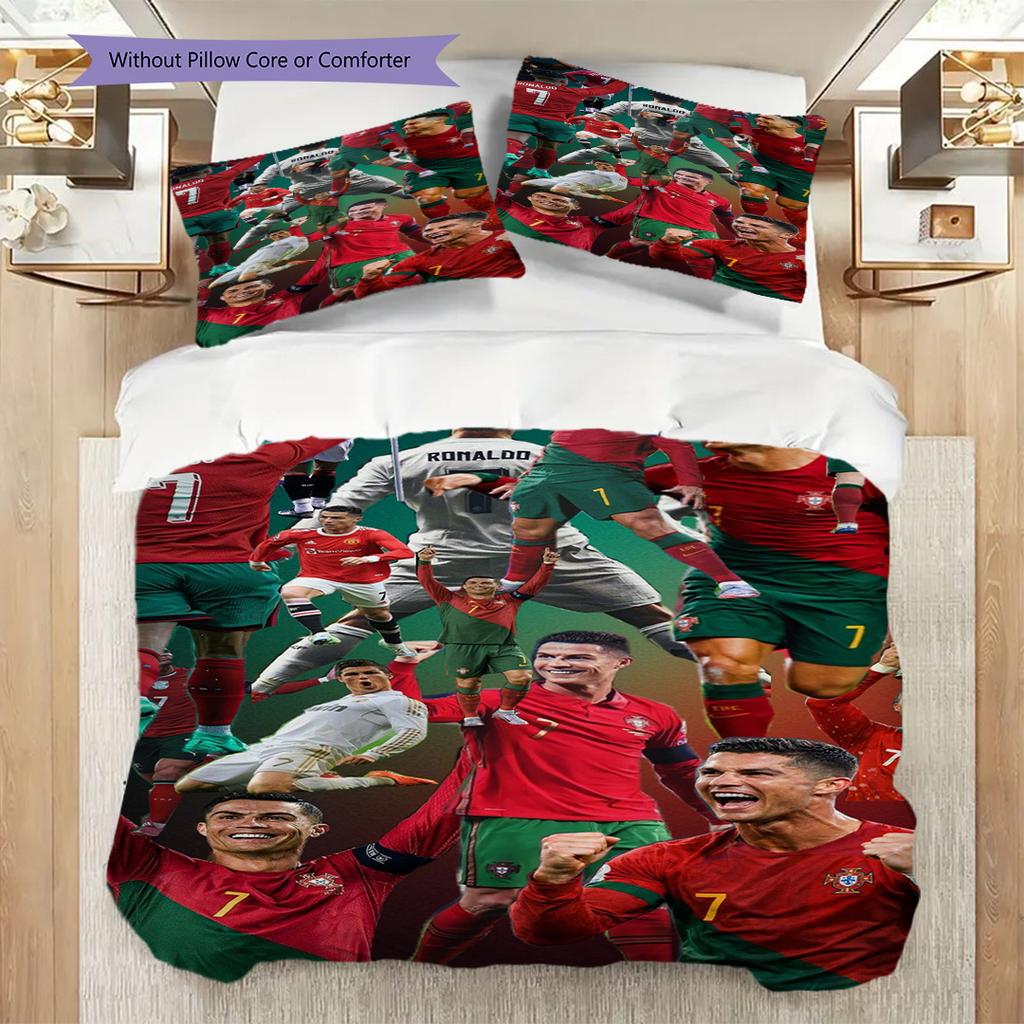 Portugal's Triumph Football Glory Three-piece set (1 * duvet cover + 2 * pillowcase, without core) Bedding set Soft and comfortable