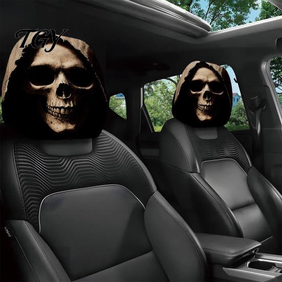Decorative Van Headrest Protectors 2Pcs Horror Skeleton Car Covers, Scary Halloween Auto Daily Commute Refreshments Seat Protectors, Universal