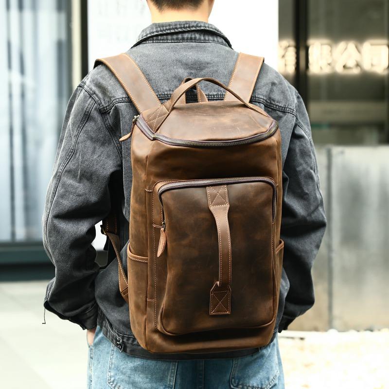 Сумка через плечо Crazy Horse Leather Handheld, дорожная сумка, мужской рюкзак большой вместимости для отдыха на природе, винтажная многофункциональная мужская сумка из натуральной коровьей кожи