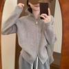 Korean version stand-up collar double zipper knitted cardigan women's 2025 autumn and winter thickened loose sweater jacket lazy style high sense
