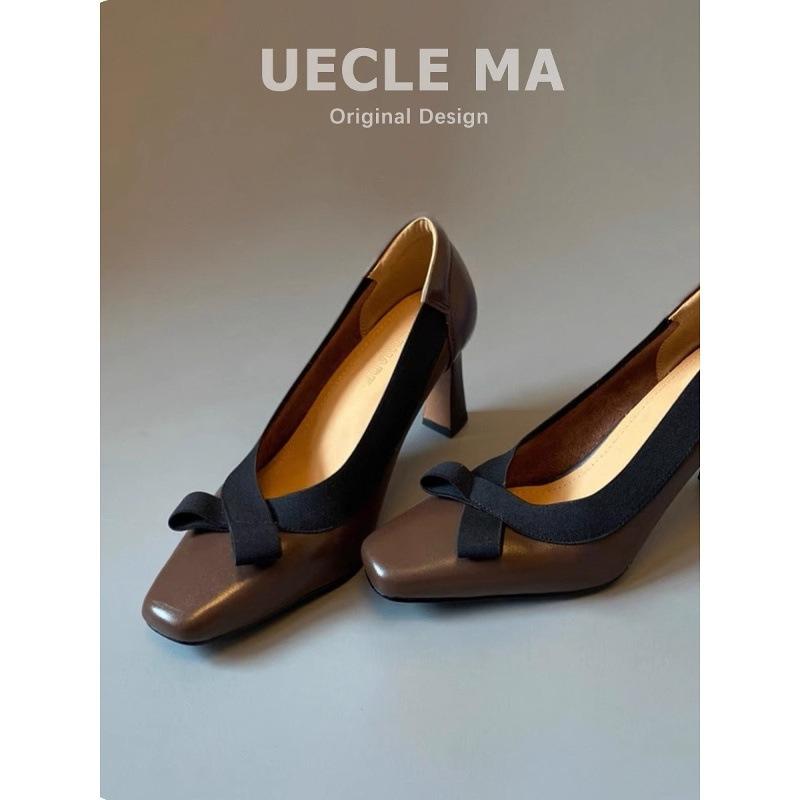 Sheepskin Version~ Square Head Single Shoes Women's Bow Shallow Mouth Evening Shoes Temperament Is Not Tired Feet Thick Heels High Heels