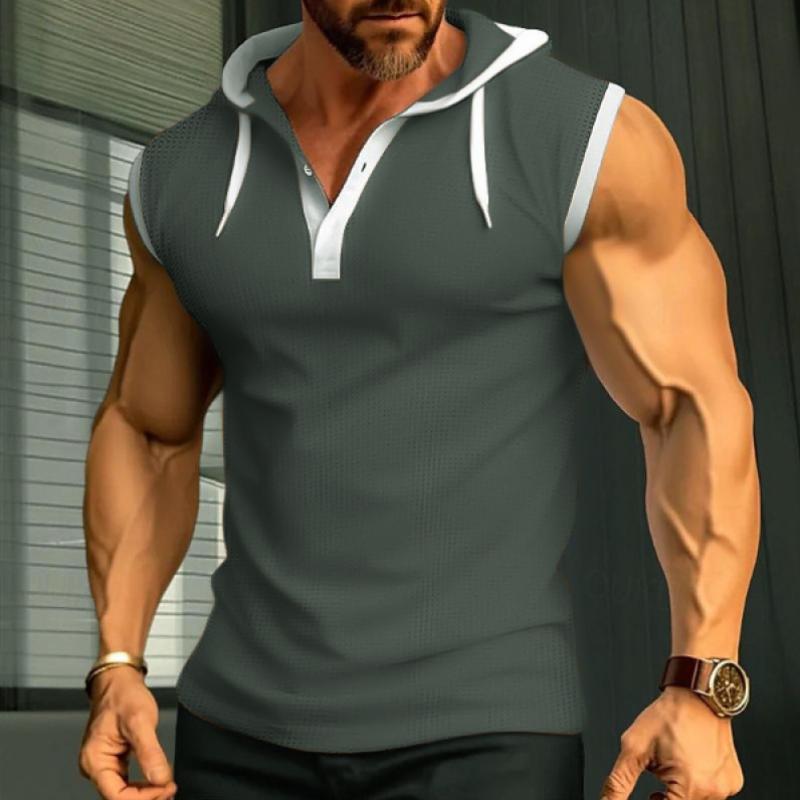 Men Tanks Top Hooded Solid Color Summer Male Sleeveless Sports Top Loose Sleeveless Fitness Vest Party Sweatshirt