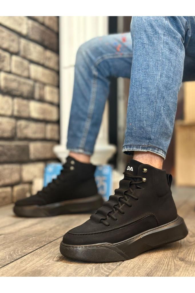 Мужские модные ботинки из натуральной кожи на плоском каблуке Bootie Ba со скрытой кружевной высокой подошвой, черные спортивные ботинки, обувь