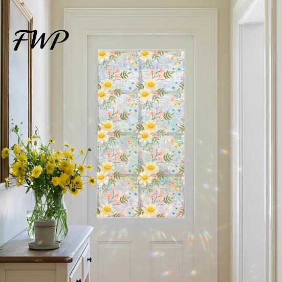 Opaque Glass Film Begonia Window Privacy Static Sticker Retro Color Texture Glue-free Cling Non-adhesive Easy Care Decoration for Home Bathroom Door