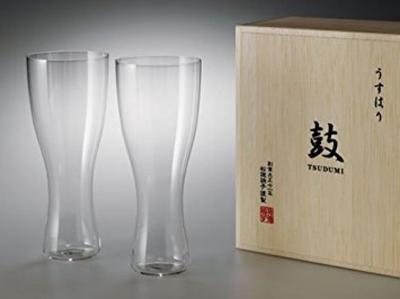 Стакан для пива Usuhari Glass Drum Glass Деревянная коробка Набор из 2 шт. (Пилснер)