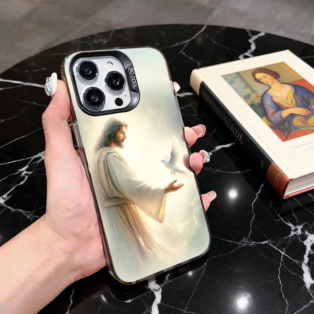 Святой И-Иисус Х-Христос JC Чехол для телефона для iPhone 17,16,15,14,13,12,11 Plus,Pro Max,XS,Цветной Посеребренный Внутренний Чехол