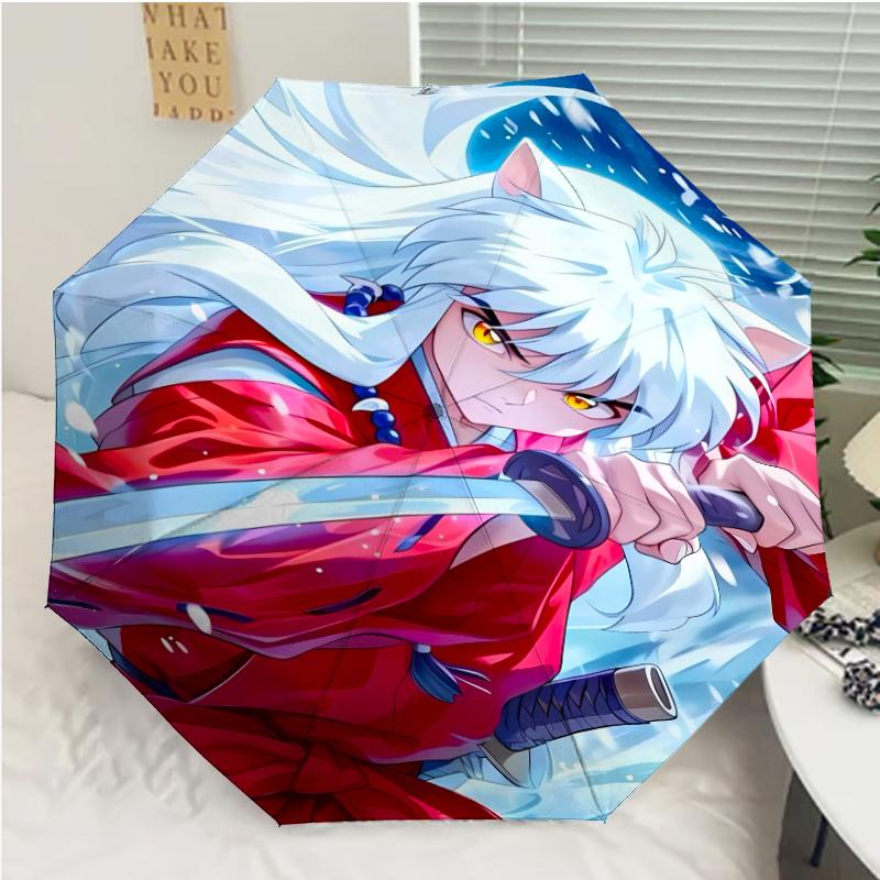 Inuyasha Print Automatic Umbrella, 8 Rib Iron Frame, Plastic Handle, Suitable for Outdoor Travel &Daily , Ideal Gift