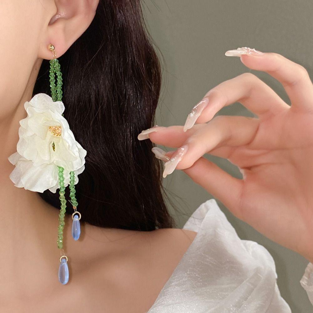 Minority Design Beaded Dangle Earring Korean Style Tassel Earrings Resin Flower Necklace Vacation