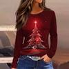 Женская модная повседневная футболка с разрезом по низу, круглым вырезом, длинными рукавами, свободного кроя, с рождественским принтом, женский топ
