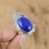 Natural Lapis Lazuli Gemstone Multi Stone Adjustable Ring 925 Silver For Girls