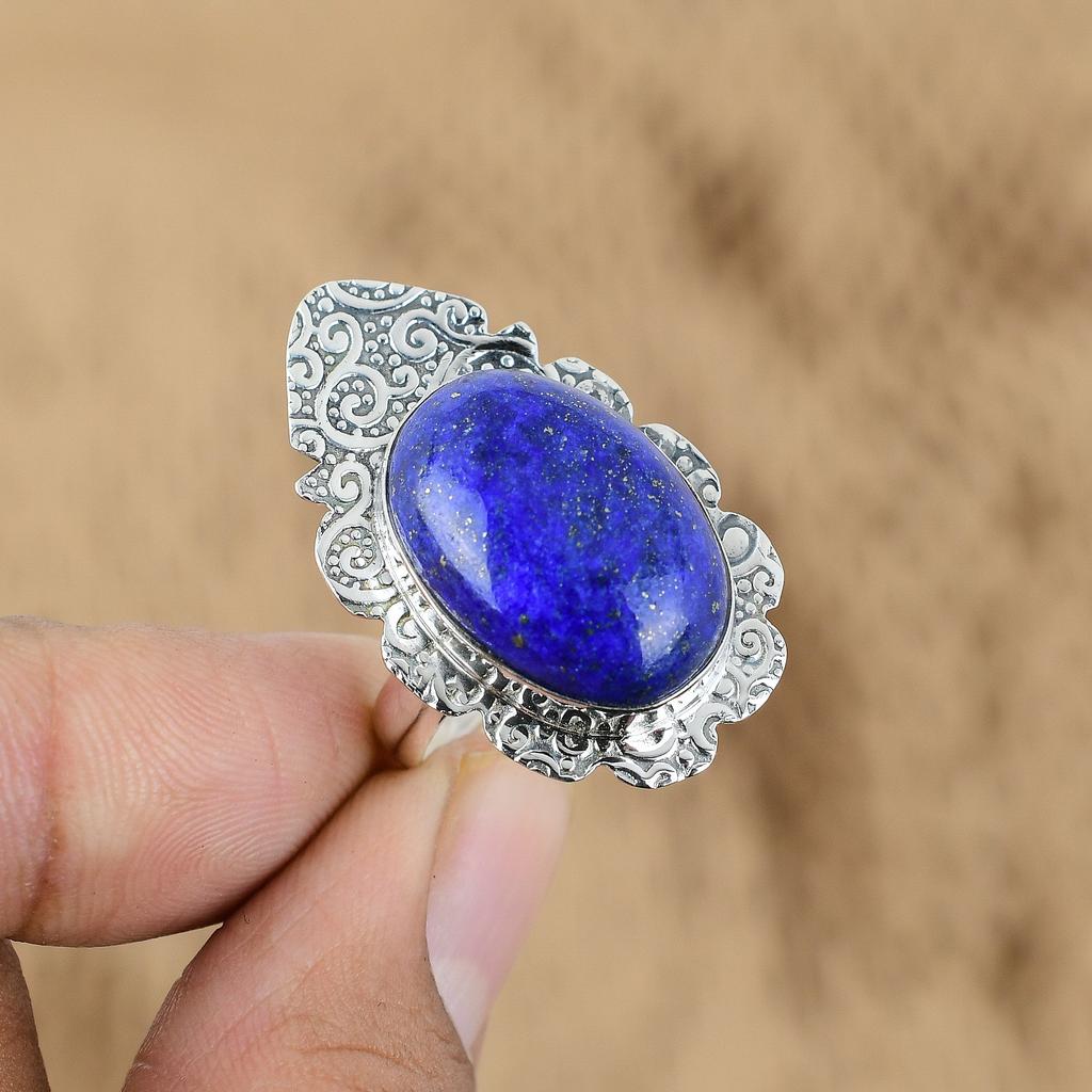 Natural Lapis Lazuli Gemstone Multi Stone Adjustable Ring 925 Silver For Girls