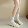 Summer Thin White Hollowed-out Slightly Perforated Mesh Women's Mid-calf Socks for Slimming. Two Pairs of Lace Calf Pile Socks