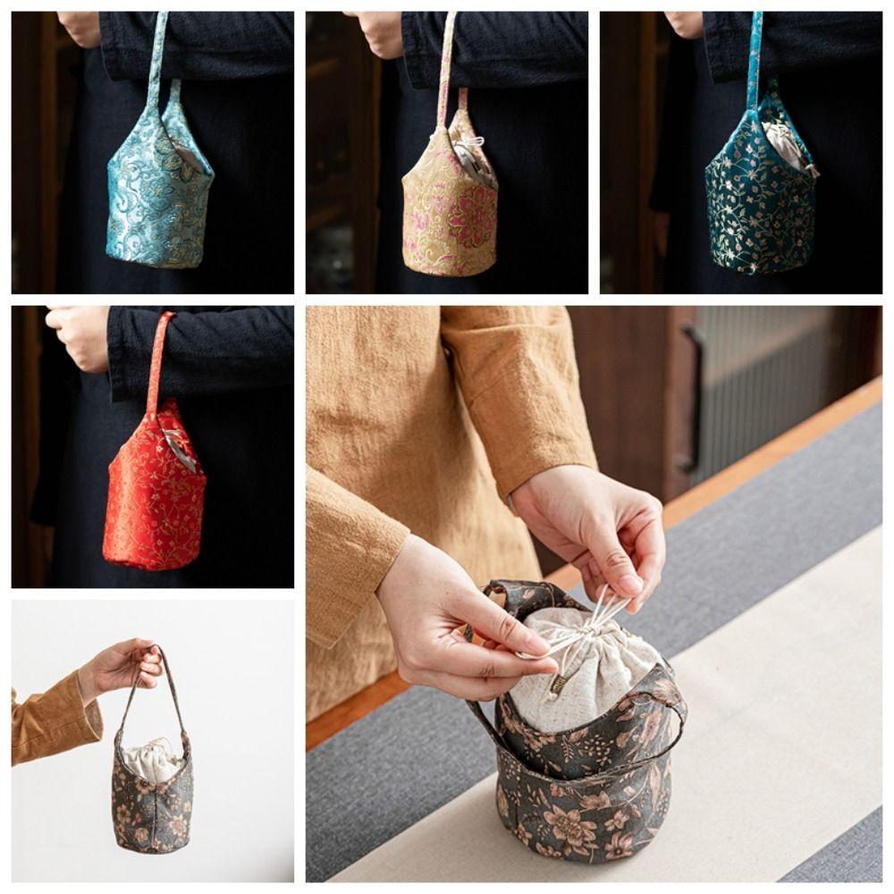 Сумка вышитая сумка с цветочным принтом на шнурке сумка-мешок карман сумка для хранения чайных инструментов фестиваль