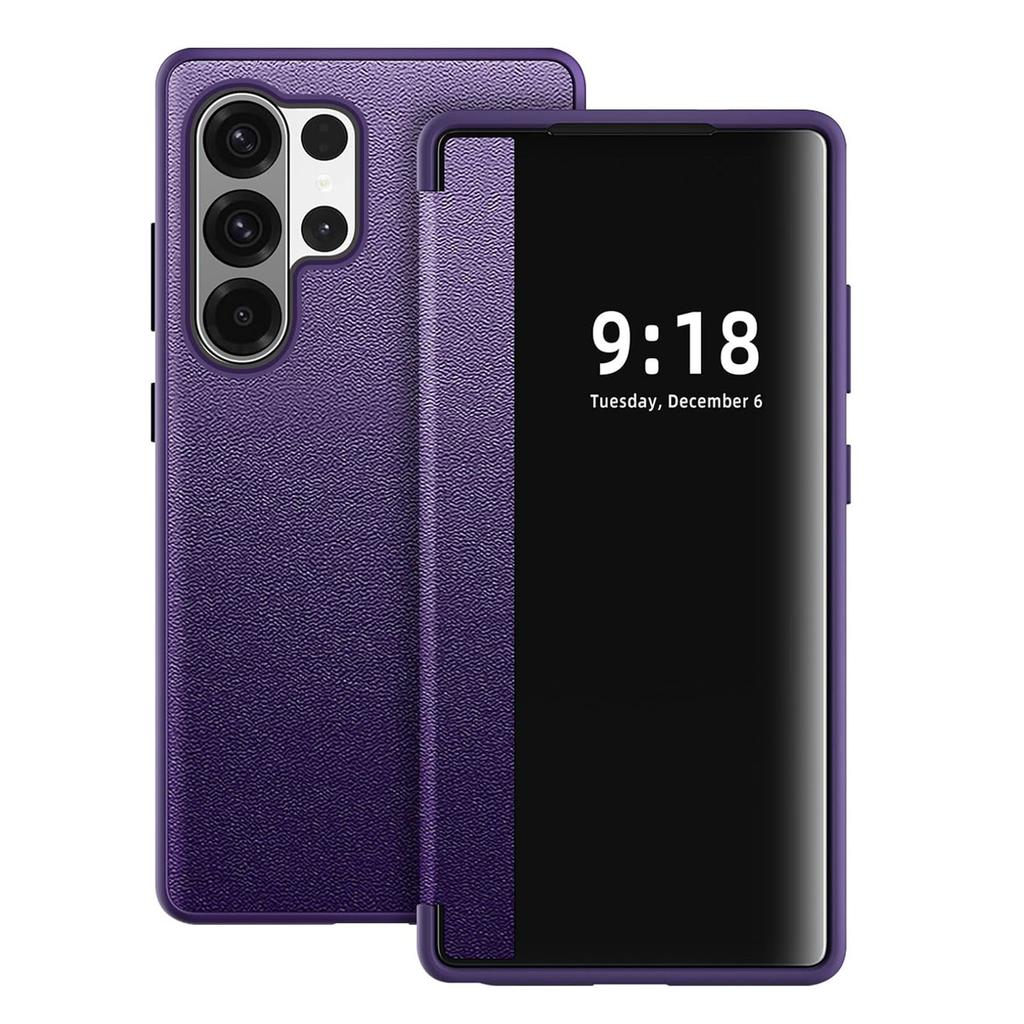 Бизнес-чехол-книжка из натуральной кожи класса люкс для Samsung Galaxy S26 Ultra S26 S25 S24 S23 Plus с окном-дисплеем LED, противоударная защитная крышка