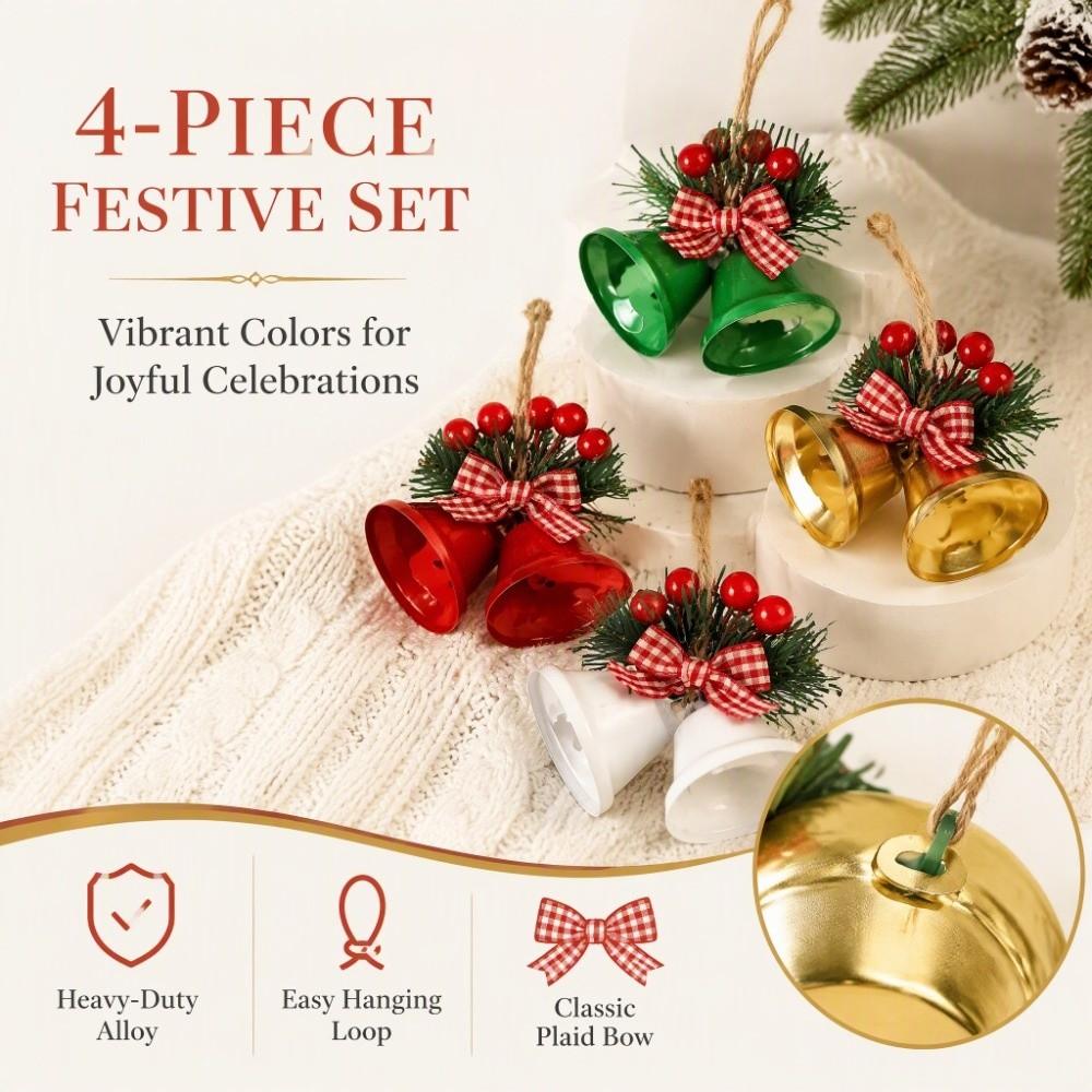 DIY Christmas Bell Pendant Double-Bell Xmas Bow Bell Hanging Decor Fireplace Decor