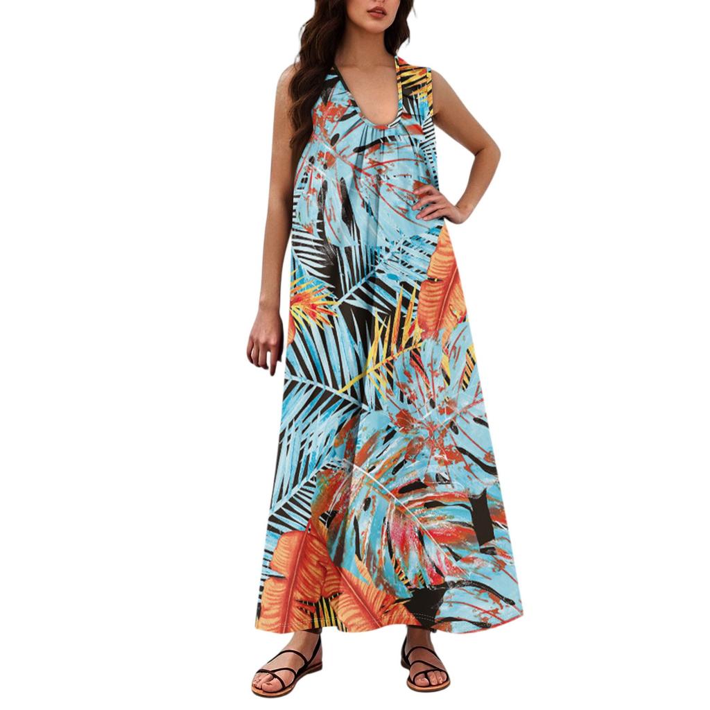 Женская Мода Повседневная А-силуэт Цветочный Принт Эффект Молотка Свободная Длинная Юбка с Карманами