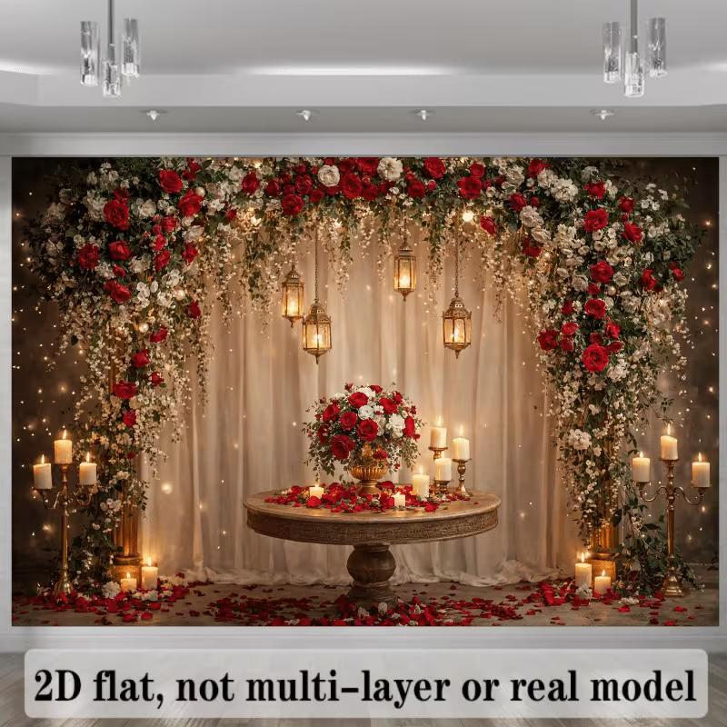 2D Romantic Red Rose and Candle Photo Booth Background