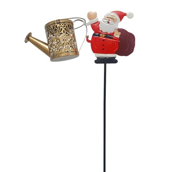 Solar Lights Outdoor Santa Watering Can Kettle Lights LED Fairy Lights Waterproof Metal Garden Lantern for Yard Patio Lawn Pathway