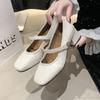 Retro Style Thick Heel Mary Jane Shoes Women's 2025 New One-word Buckle Shallow Mouth Single Shoes Small Leather Shoes Niche Temperament Advanced
