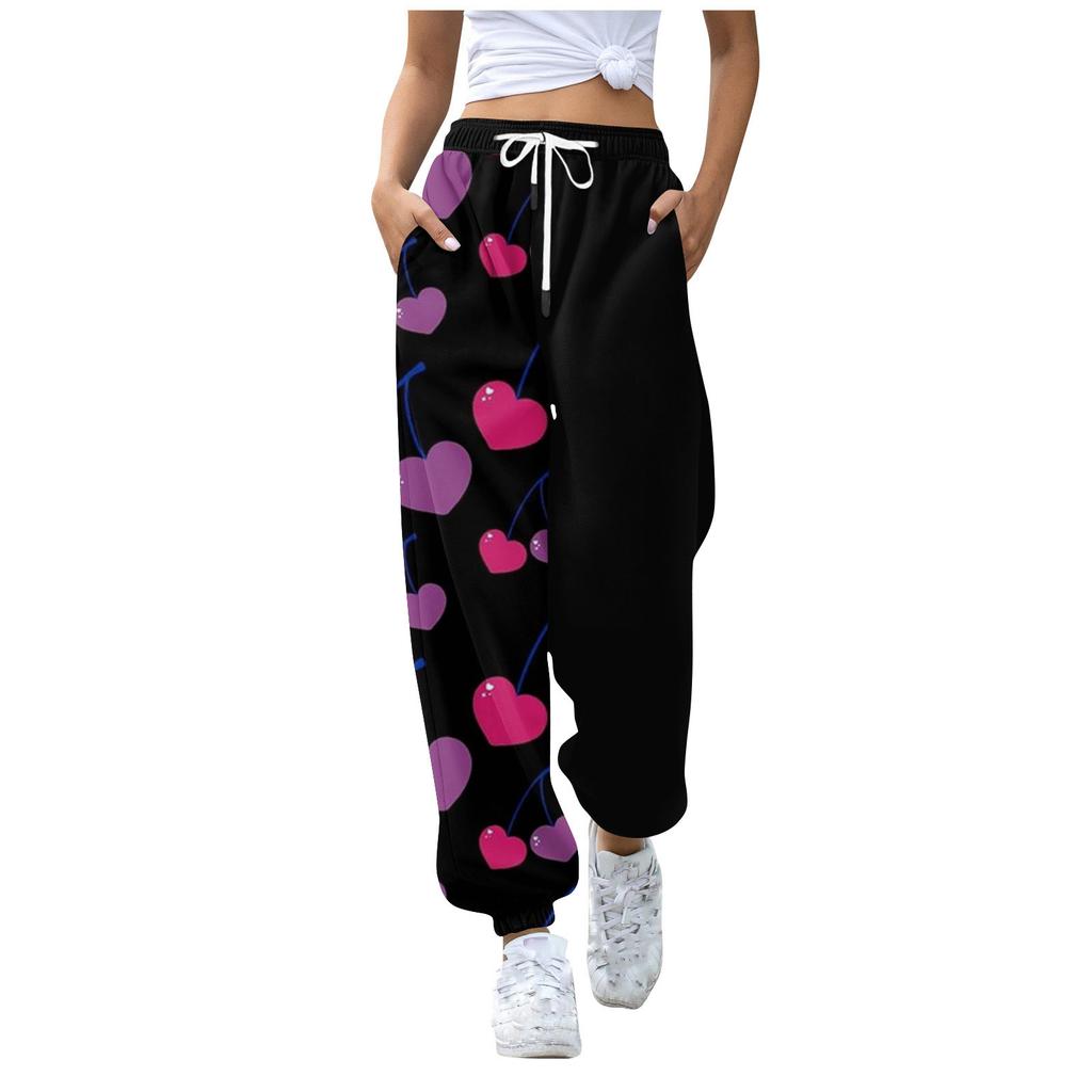 Женские повседневные брюки с принтом на День Святого Валентина и эластичной резинкой на талии