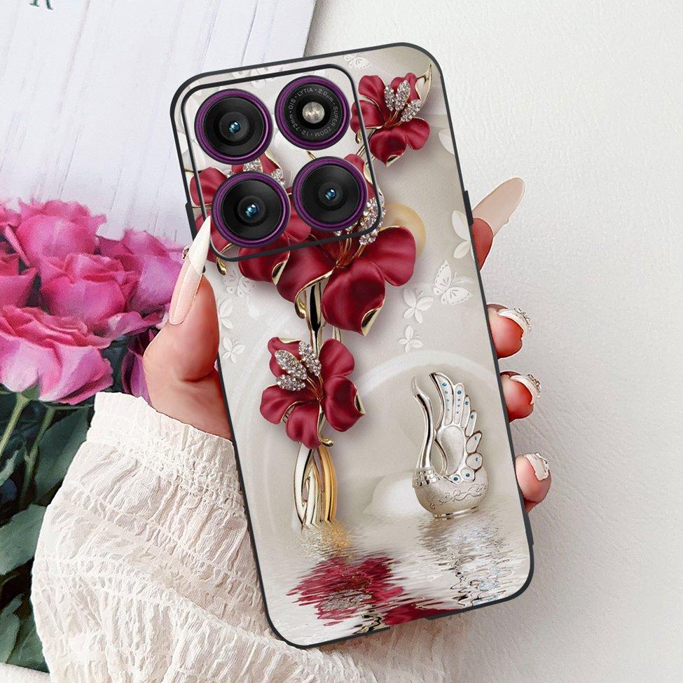 Для Motorola Edge 60Pro XT2507-1 Задняя крышка Для Motorola Edge 60 Pro Чехол Милый Мультяшный Роскошный Цветочный Рисунок Черный Силикон 6.7"