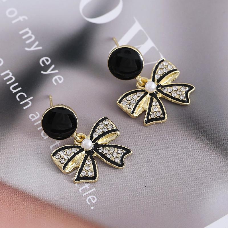 Elegant Faux Diamond Bow Earrings - Trendy, Unique, and Versatile Design