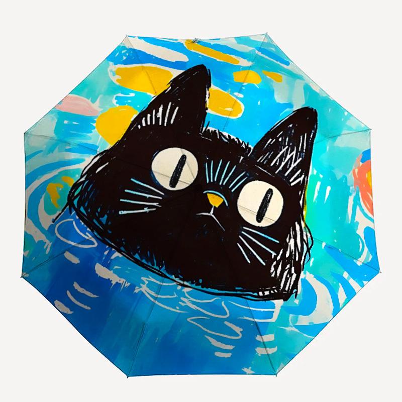 1pc Cat Watercolor Automatic Open/close Umbrella, 8-Rib sturdy structure, Portable Travel Umbrella, Parties, Everyday Use, 11131